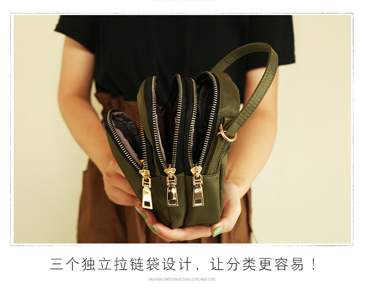 Three-Layer Zipper Crossbody Pouch 2021 Net Red Cloth Bag Portable Crossbody Large Screen Mobile Phone Coin Purse Walking Cloth Bag