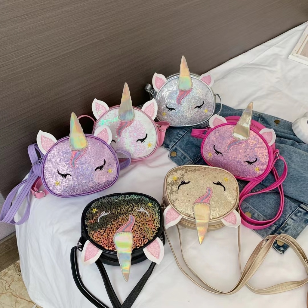 New Cartoon Children 'S Bag Cute Unicorn Sequined Baby Girl Accessories Coin Purse Mini Girl 'S Crossbody Bag
