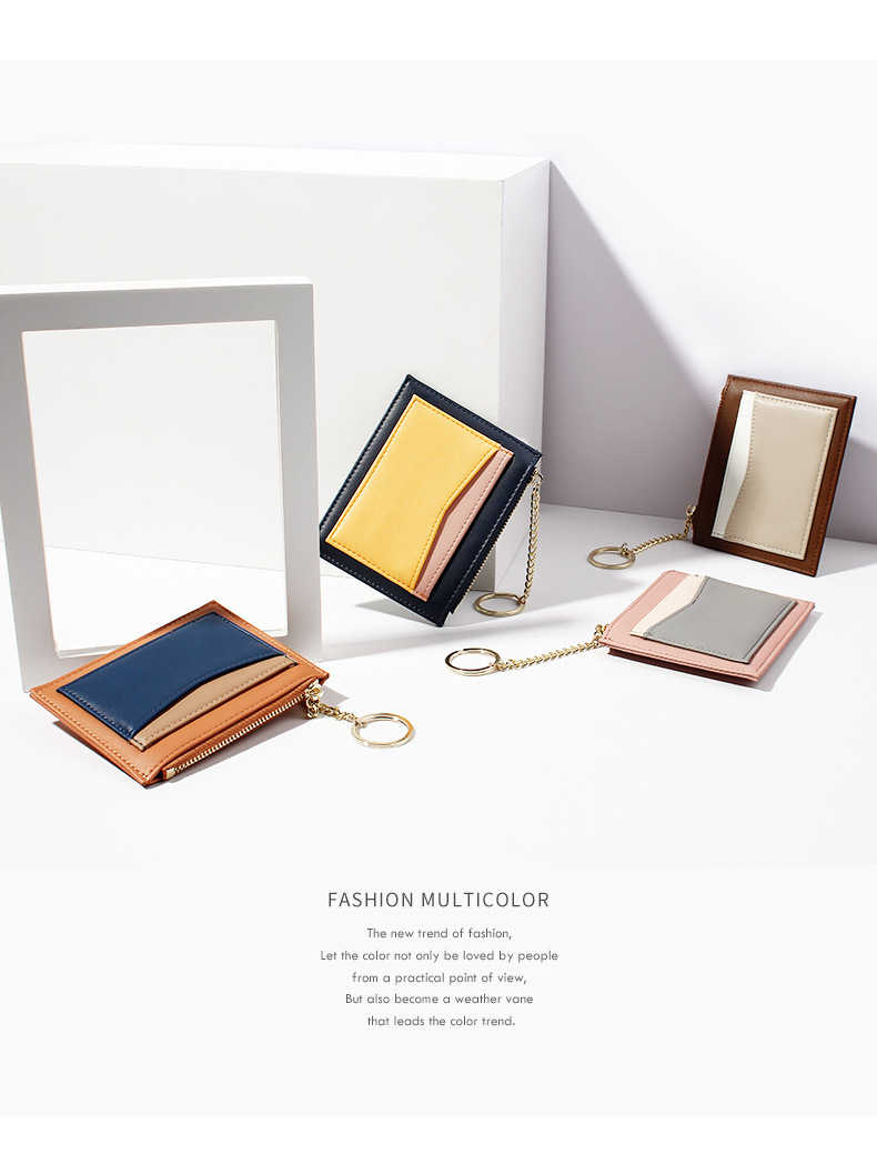 Kai KoreanStyle Stitching Women's Wallet Multiple Card Slots Zip Card Package Keychain Small Wallet Women's Coin Purse