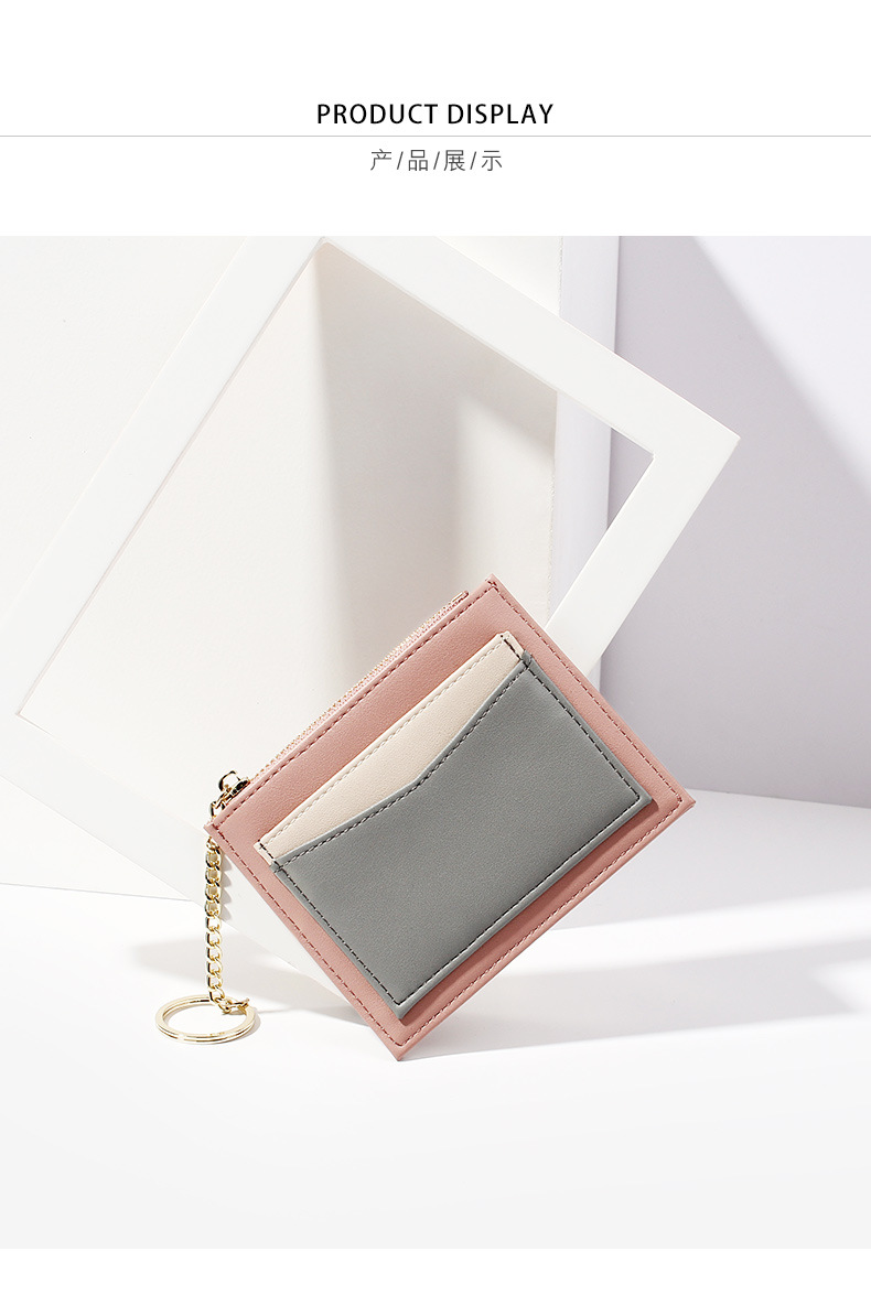 Kai KoreanStyle Stitching Women's Wallet Multiple Card Slots Zip Card Package Keychain Small Wallet Women's Coin Purse