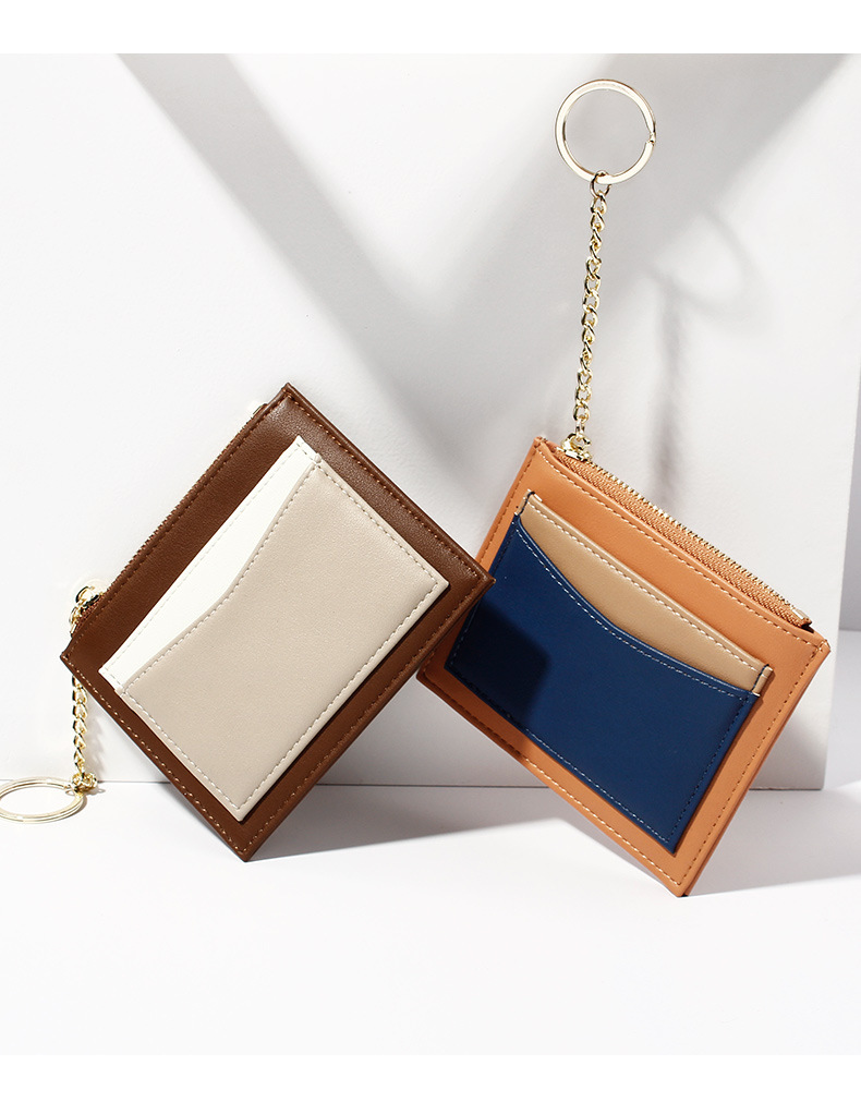 Kai KoreanStyle Stitching Women's Wallet Multiple Card Slots Zip Card Package Keychain Small Wallet Women's Coin Purse