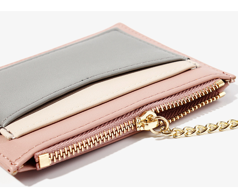 Kai KoreanStyle Stitching Women's Wallet Multiple Card Slots Zip Card Package Keychain Small Wallet Women's Coin Purse