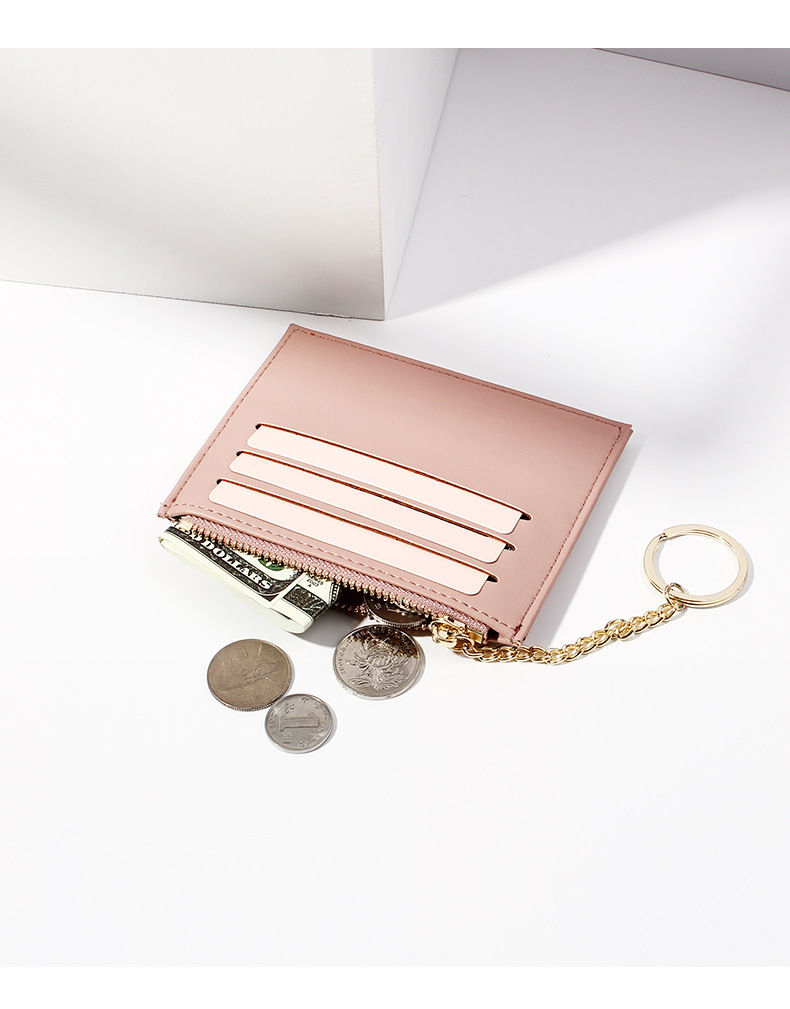 Kai KoreanStyle Stitching Women's Wallet Multiple Card Slots Zip Card Package Keychain Small Wallet Women's Coin Purse