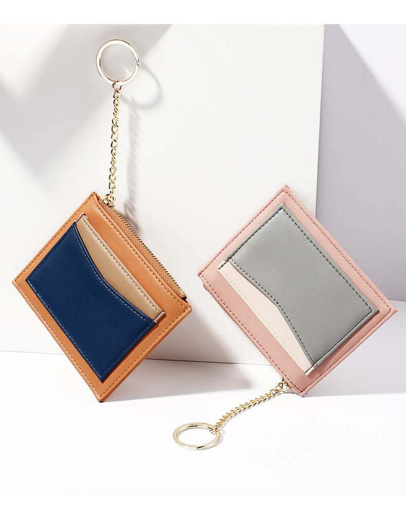 Kai KoreanStyle Stitching Women's Wallet Multiple Card Slots Zip Card Package Keychain Small Wallet Women's Coin Purse