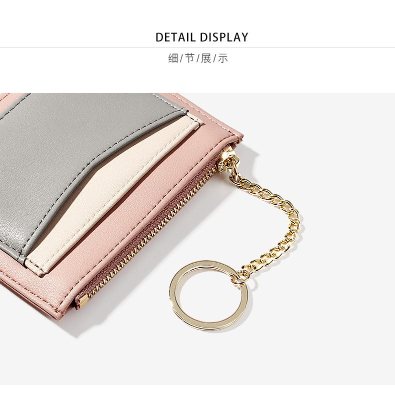 Kai KoreanStyle Stitching Women's Wallet Multiple Card Slots Zip Card Package Keychain Small Wallet Women's Coin Purse
