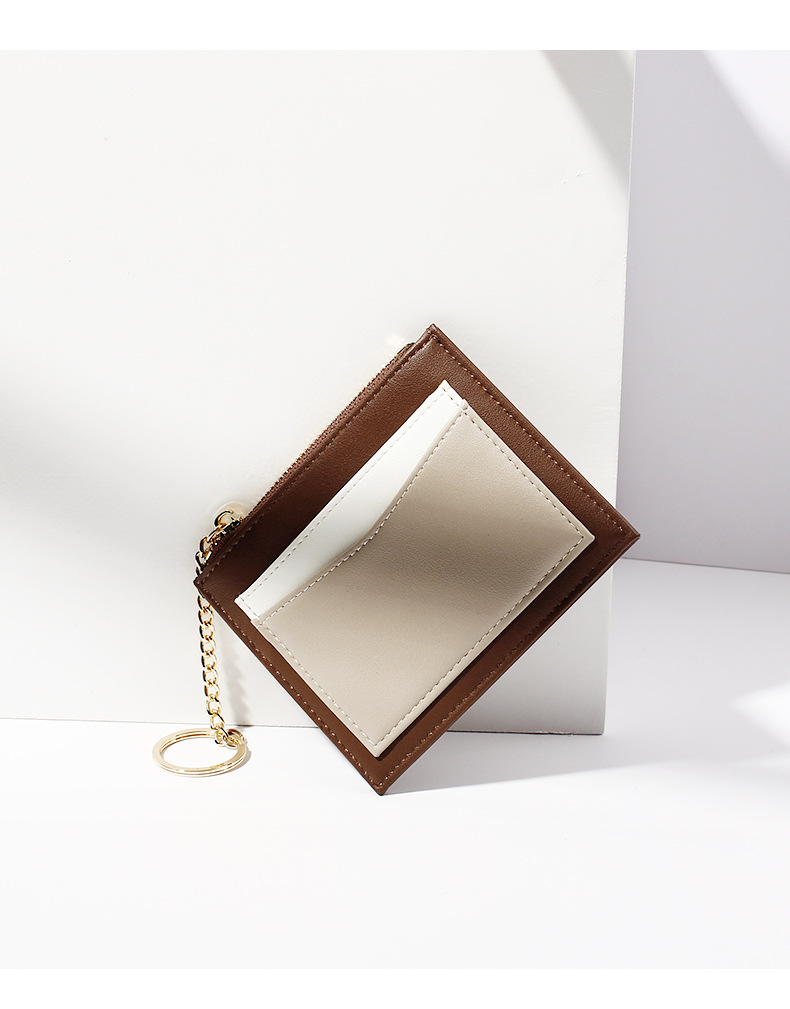Kai KoreanStyle Stitching Women's Wallet Multiple Card Slots Zip Card Package Keychain Small Wallet Women's Coin Purse