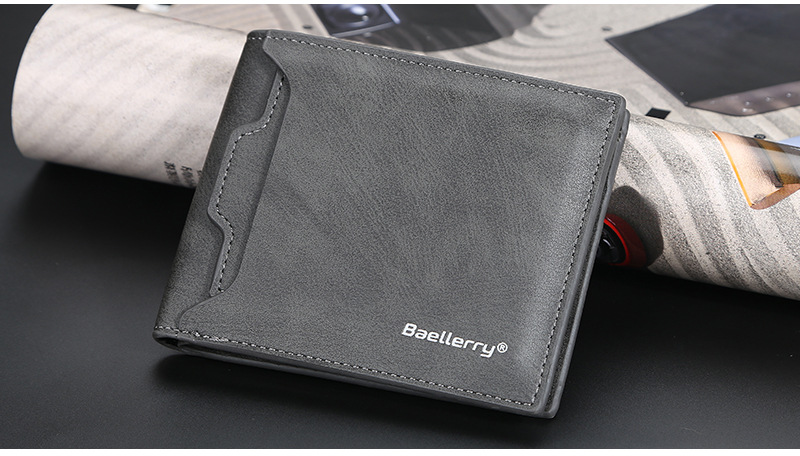 Men's Short Wallet Korean Style Multiple Card Slots Open Wallet Thin Card Type Simple Coin Purse