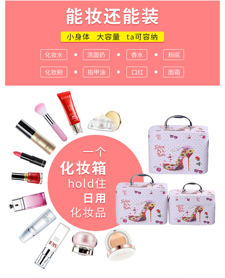 Cosmetic Bag Large Capacity Waterproof Skin Care Products Toiletries Storage Box Portable Korean Portable Pu Cosmetic Case