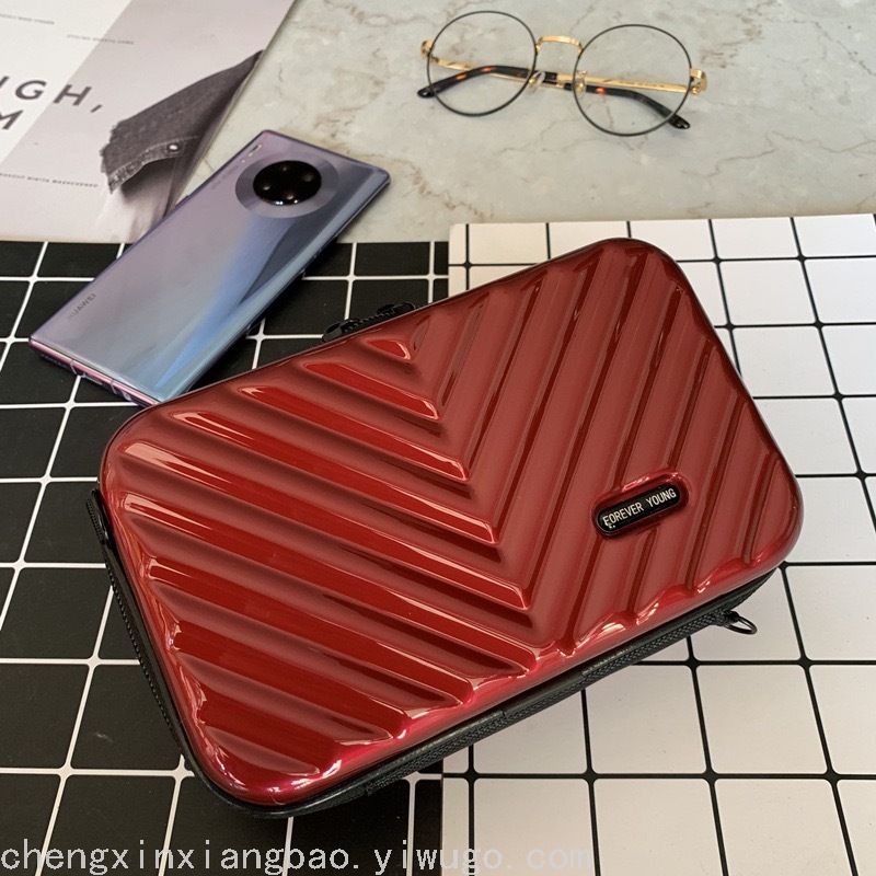 New V Pattern Pc Hard Case Storage Cosmetic Bag Luggage Portable Travel Cosmetic Case Crossbody Shoulder Bag