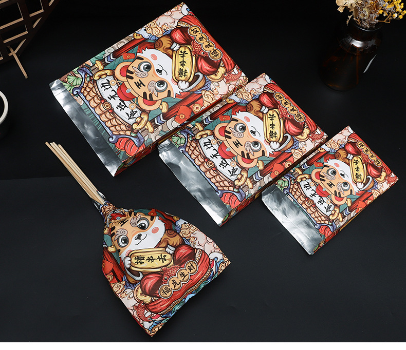 2022 New Year of Tiger Disposable Foil Takeaway Barbecue Pointed Bottom Bag Aluminum Foil Insulated Fried String Snack Packing Bag Factory 2022 New Year of Tiger Disposable Foil Takeaway Barbecue Pointed Bottom Bag Aluminum Foil Insulated Fried String Snack Packing Bag Factory