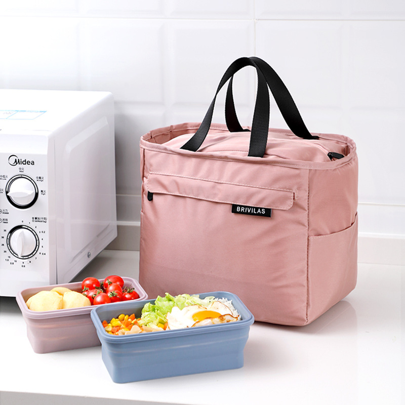 Portable Insulated Bag Solid Color Outdoor Portable Lunch Box Bag Thickened Lunch Thermal Bag Lunch Bag with Rice Handbag