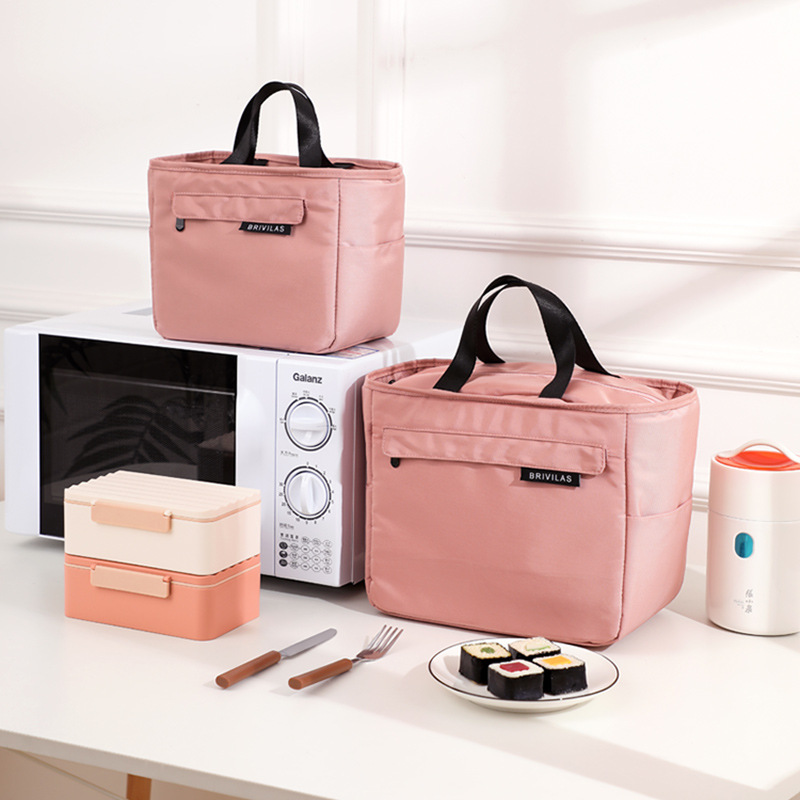 Portable Insulated Bag Solid Color Outdoor Portable Lunch Box Bag Thickened Lunch Thermal Bag Lunch Bag with Rice Handbag