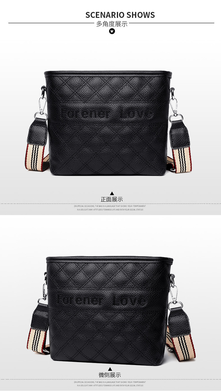 Cross-Border Genuine Leather Women's Bag Embroidery Thread Small Chanel-Style Bag Bucket Bag 2022 Trendy Fashion First Layer Leather One-Shoulder Messenger Bag