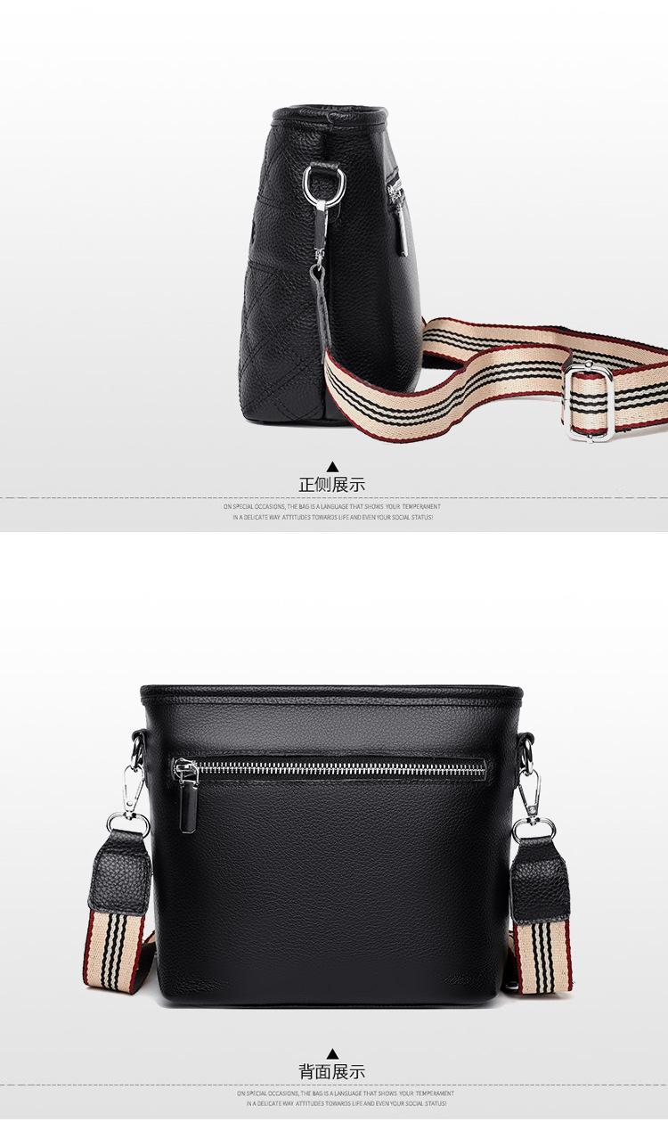 Cross-Border Genuine Leather Women's Bag Embroidery Thread Small Chanel-Style Bag Bucket Bag 2022 Trendy Fashion First Layer Leather One-Shoulder Messenger Bag