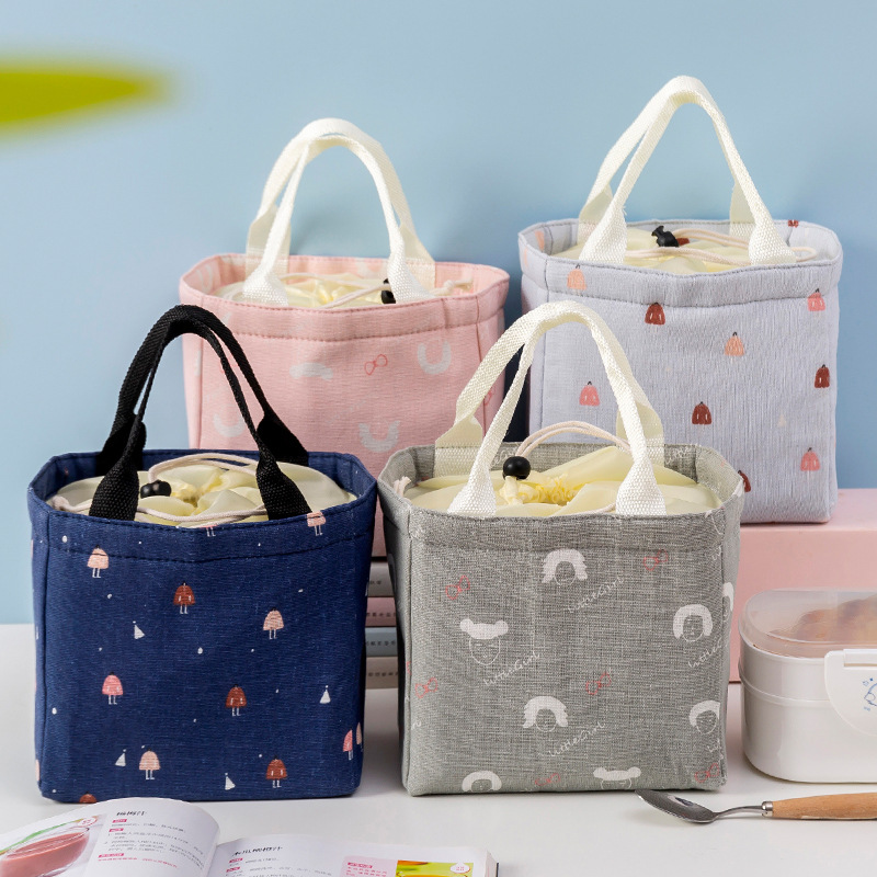 Korean Imitation Linen Drawstring Insulated Bag Thick Aluminum Foil Lunch Box Portable Men and Women Student Lunch Box Bag