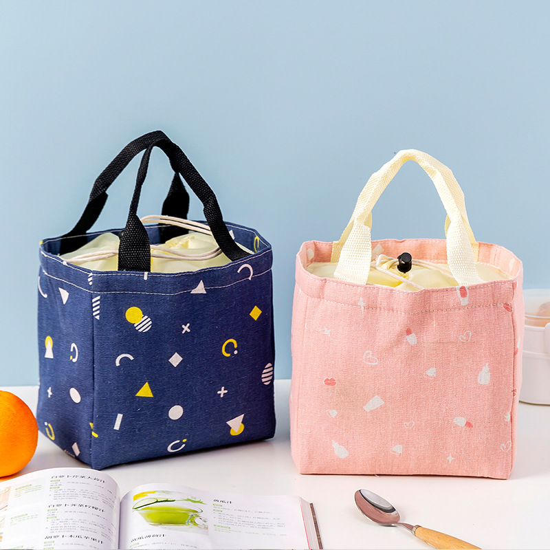 Korean Imitation Linen Drawstring Insulated Bag Thick Aluminum Foil Lunch Box Portable Men and Women Student Lunch Box Bag