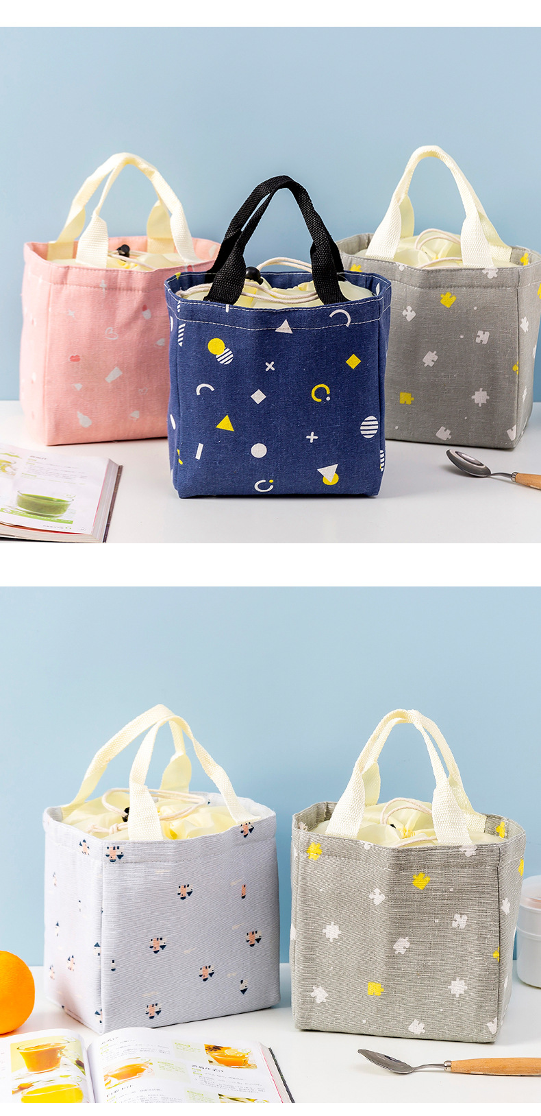 Korean Imitation Linen Drawstring Insulated Bag Thick Aluminum Foil Lunch Box Portable Men and Women Student Lunch Box Bag Korean Imitation Linen Drawstring Insulated Bag Thick Aluminum Foil Lunch Box Portable Men and Women Student Lunch Box Bag