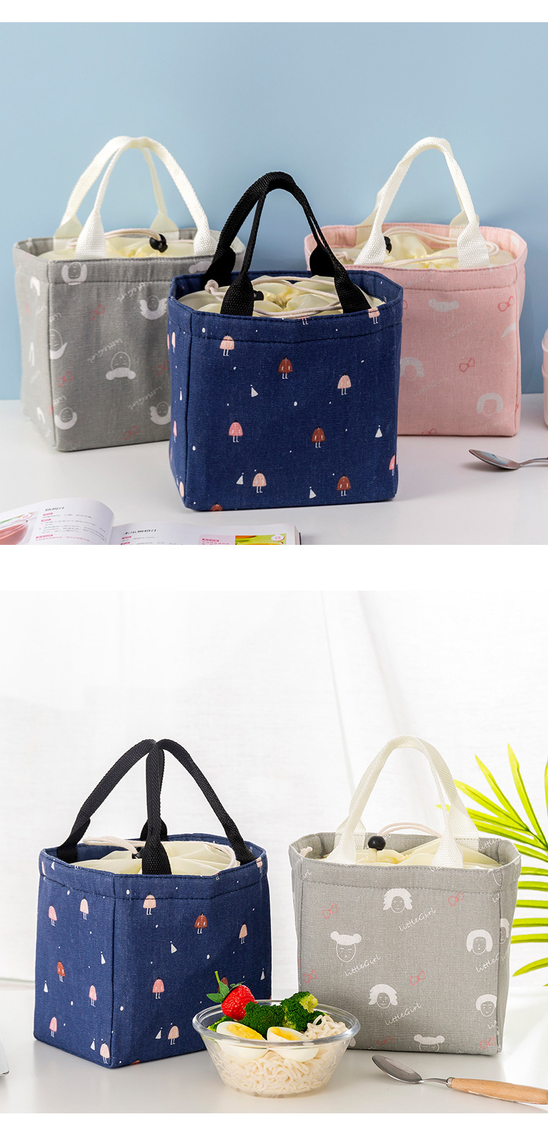 Korean Imitation Linen Drawstring Insulated Bag Thick Aluminum Foil Lunch Box Portable Men and Women Student Lunch Box Bag Korean Imitation Linen Drawstring Insulated Bag Thick Aluminum Foil Lunch Box Portable Men and Women Student Lunch Box Bag