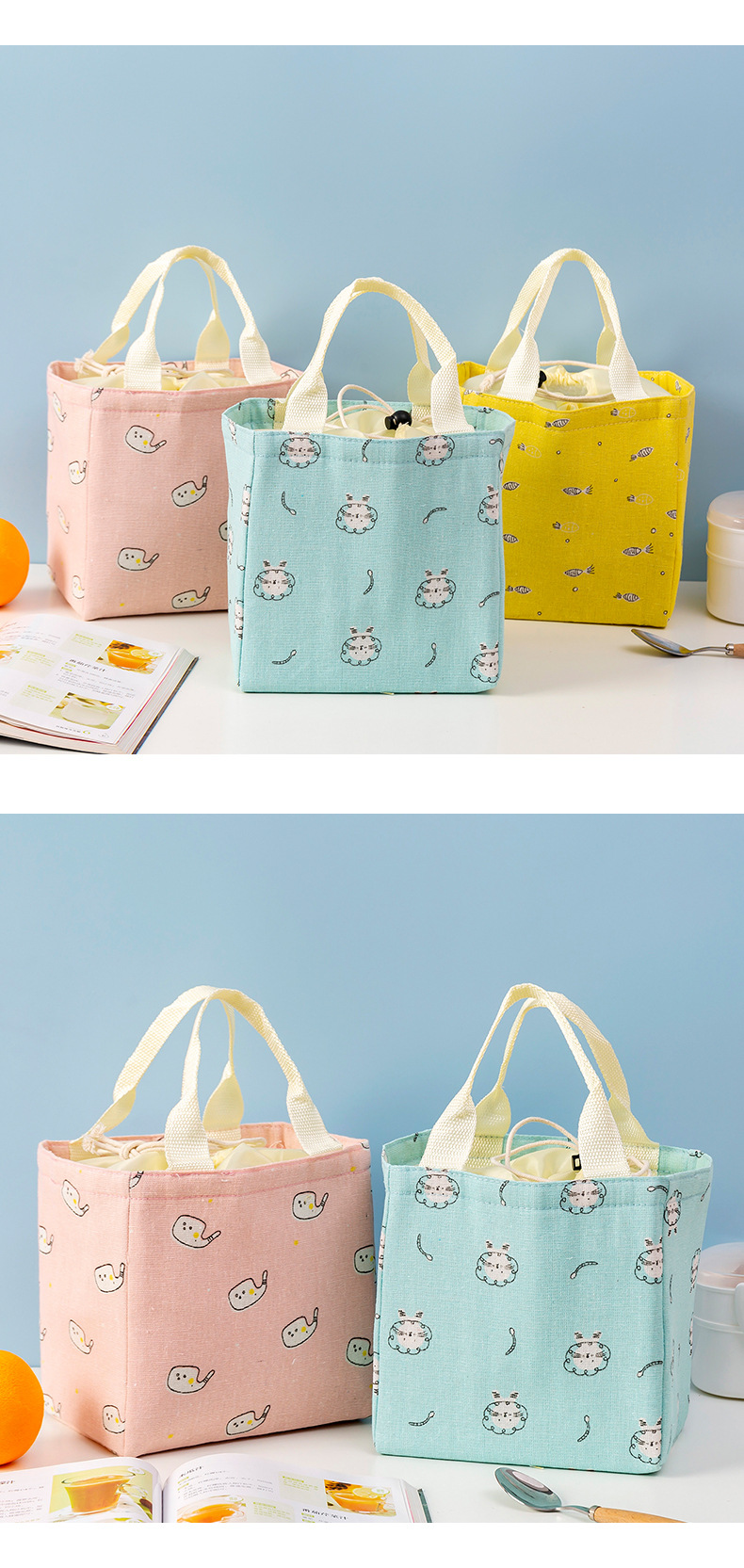 Korean Imitation Linen Drawstring Insulated Bag Thick Aluminum Foil Lunch Box Portable Men and Women Student Lunch Box Bag Korean Imitation Linen Drawstring Insulated Bag Thick Aluminum Foil Lunch Box Portable Men and Women Student Lunch Box Bag