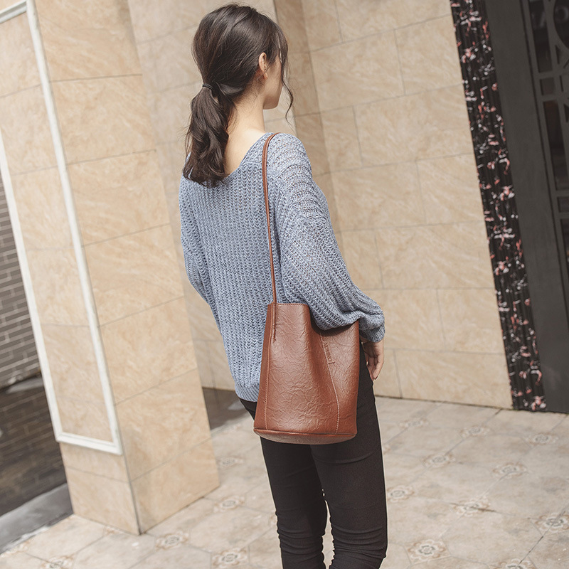 New Bucket Bag Pleated Messenger Bag Shopping Pu Women&#039;s Bag 2020 Korean Style Bag Women&#039;s Shoulder Bag