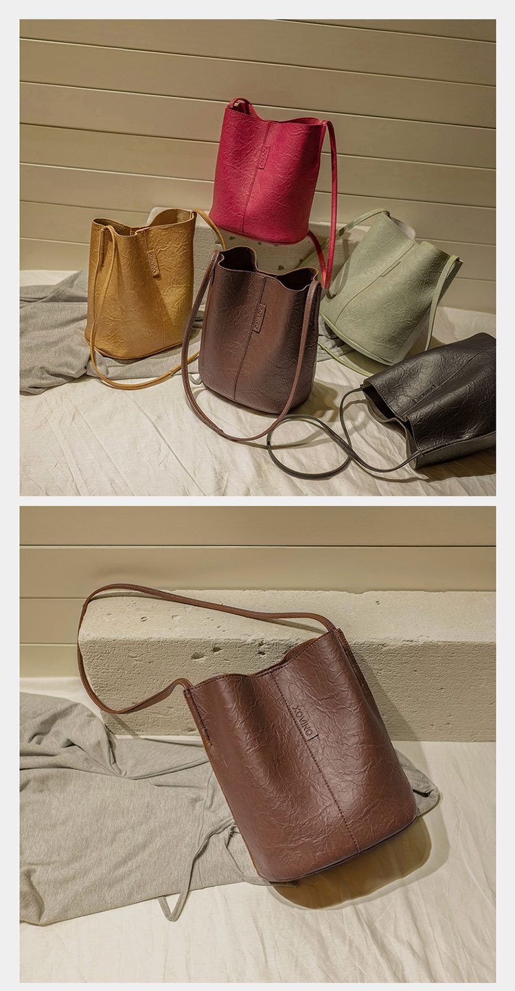New Bucket Bag Pleated Messenger Bag Shopping Pu Women's Bag 2020 Korean Style Bag Women's Shoulder Bag