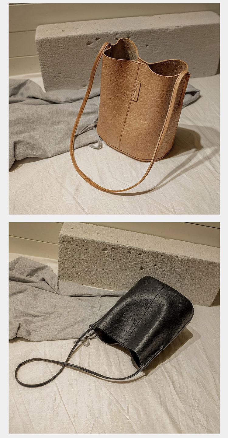 New Bucket Bag Pleated Messenger Bag Shopping Pu Women's Bag 2020 Korean Style Bag Women's Shoulder Bag
