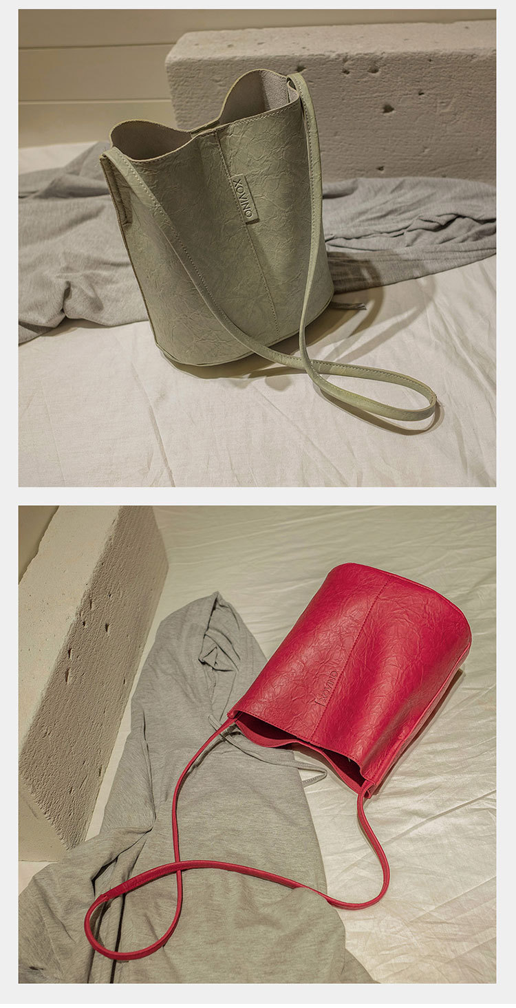New Bucket Bag Pleated Messenger Bag Shopping Pu Women's Bag 2020 Korean Style Bag Women's Shoulder Bag