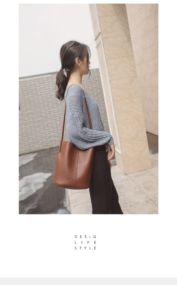 New Bucket Bag Pleated Messenger Bag Shopping Pu Women's Bag 2020 Korean Style Bag Women's Shoulder Bag