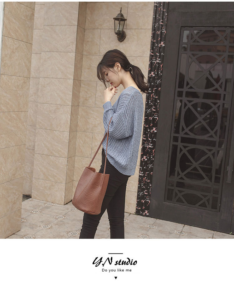 New Bucket Bag Pleated Messenger Bag Shopping Pu Women's Bag 2020 Korean Style Bag Women's Shoulder Bag