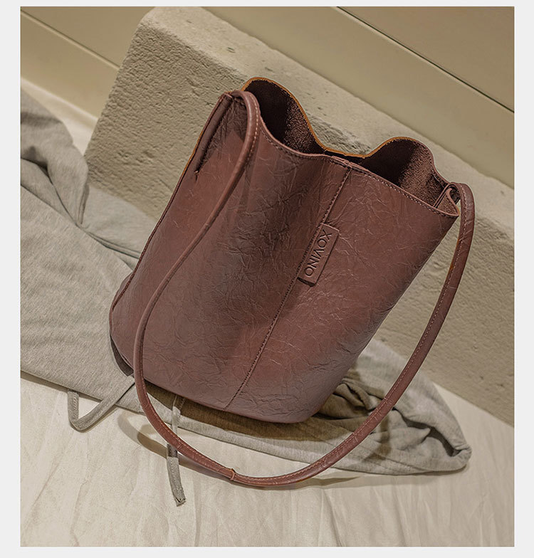 New Bucket Bag Pleated Messenger Bag Shopping Pu Women's Bag 2020 Korean Style Bag Women's Shoulder Bag