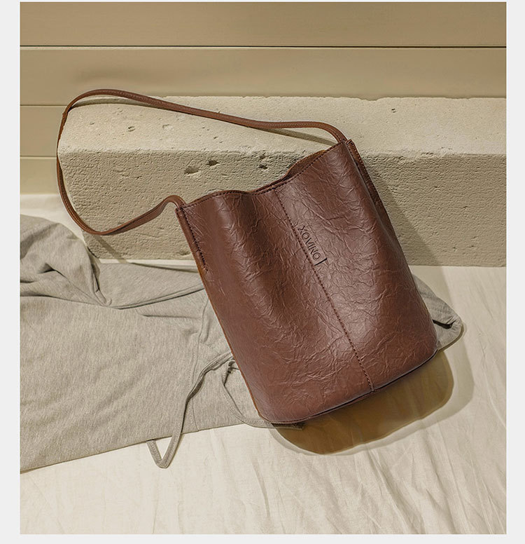 New Bucket Bag Pleated Messenger Bag Shopping Pu Women's Bag 2020 Korean Style Bag Women's Shoulder Bag
