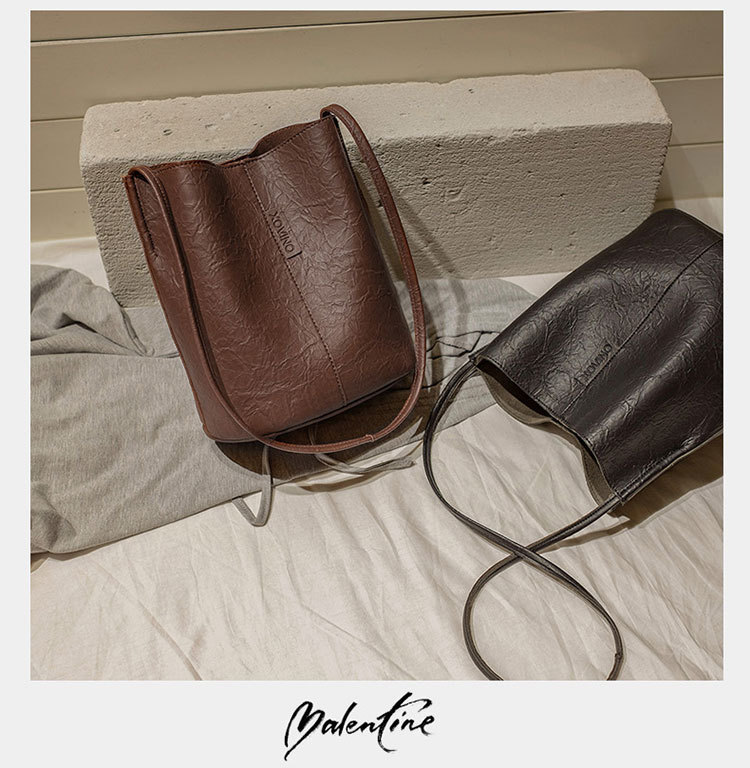 New Bucket Bag Pleated Messenger Bag Shopping Pu Women's Bag 2020 Korean Style Bag Women's Shoulder Bag
