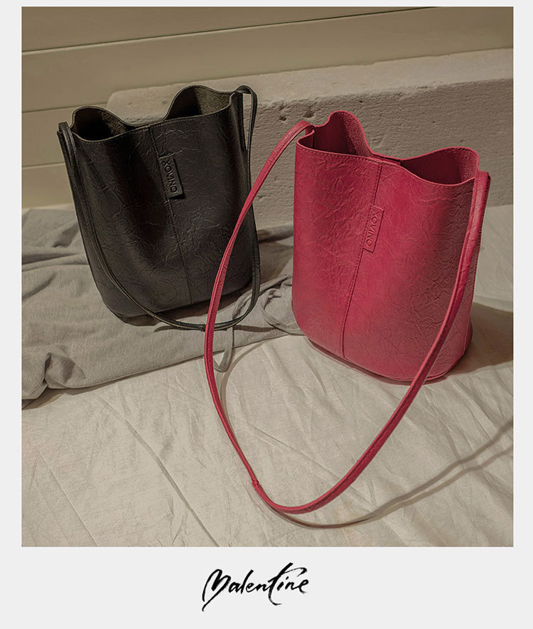 New Bucket Bag Pleated Messenger Bag Shopping Pu Women's Bag 2020 Korean Style Bag Women's Shoulder Bag