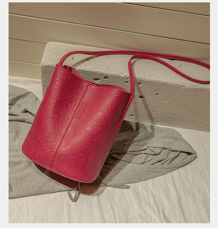 New Bucket Bag Pleated Messenger Bag Shopping Pu Women's Bag 2020 Korean Style Bag Women's Shoulder Bag