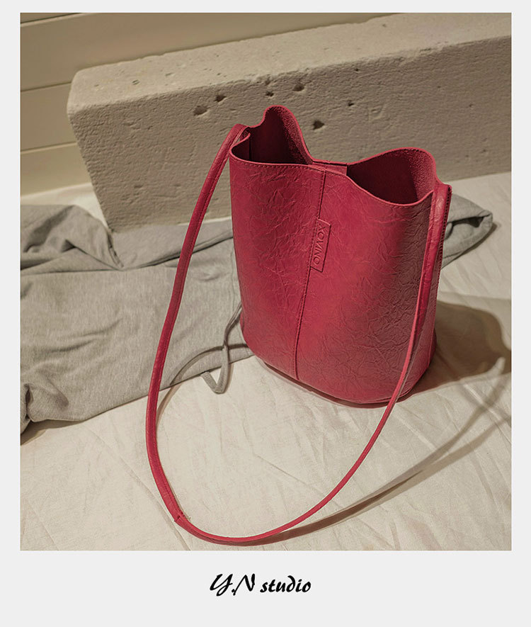 New Bucket Bag Pleated Messenger Bag Shopping Pu Women's Bag 2020 Korean Style Bag Women's Shoulder Bag