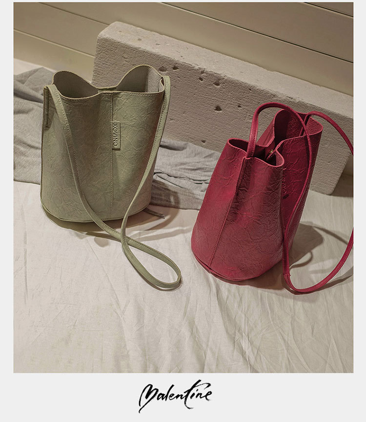 New Bucket Bag Pleated Messenger Bag Shopping Pu Women's Bag 2020 Korean Style Bag Women's Shoulder Bag