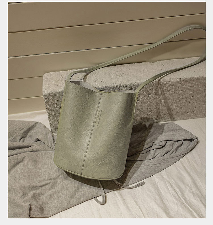 New Bucket Bag Pleated Messenger Bag Shopping Pu Women's Bag 2020 Korean Style Bag Women's Shoulder Bag