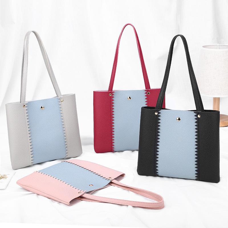 Women&#039;s Bag 2021 New Lychee Pattern Contrast Color Handbag Bucket Bag Fashion Casual Simple Shopping Bag Gift Bag