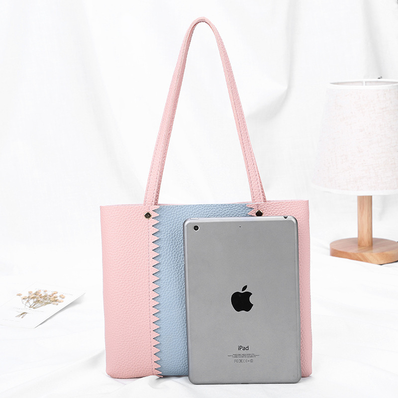 Women&#039;s Bag 2021 New Lychee Pattern Contrast Color Handbag Bucket Bag Fashion Casual Simple Shopping Bag Gift Bag