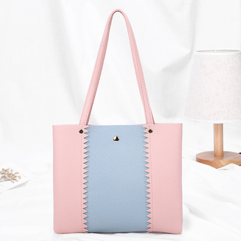 Women&#039;s Bag 2021 New Lychee Pattern Contrast Color Handbag Bucket Bag Fashion Casual Simple Shopping Bag Gift Bag