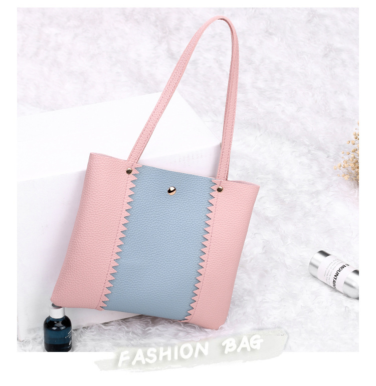 Women's Bag 2021 New Lychee Pattern Contrast Color Handbag Bucket Bag Fashion Casual Simple Shopping Bag Gift Bag
