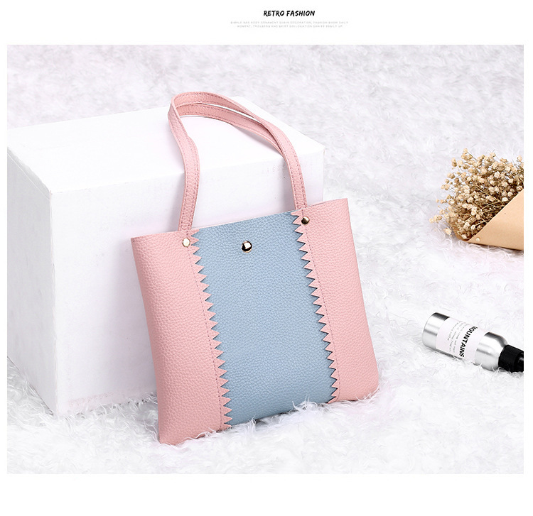 Women's Bag 2021 New Lychee Pattern Contrast Color Handbag Bucket Bag Fashion Casual Simple Shopping Bag Gift Bag