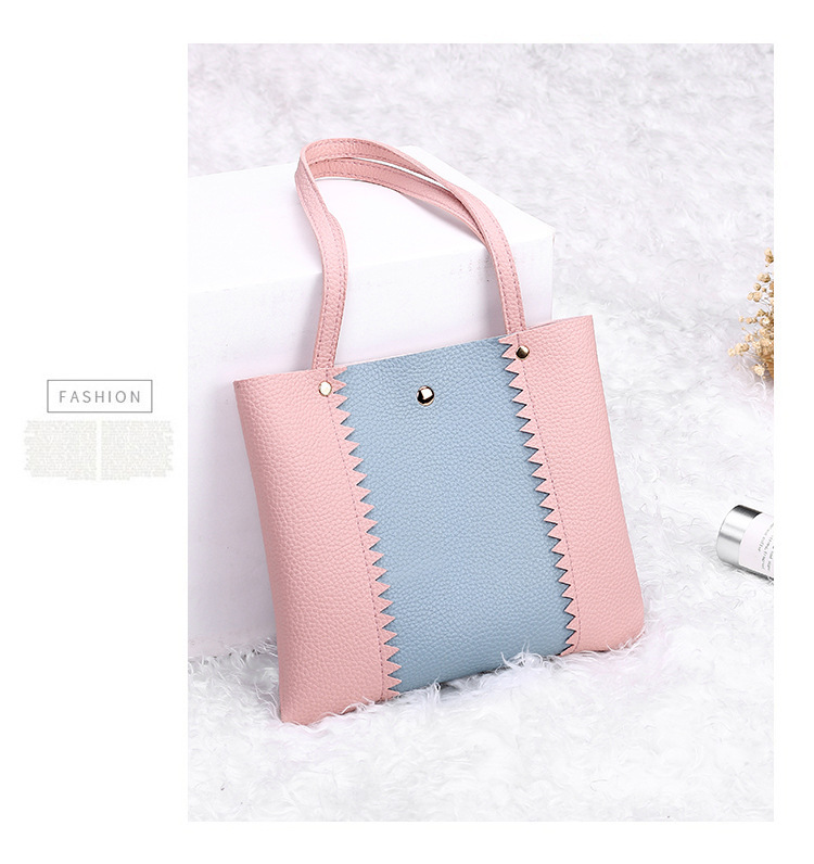 Women's Bag 2021 New Lychee Pattern Contrast Color Handbag Bucket Bag Fashion Casual Simple Shopping Bag Gift Bag