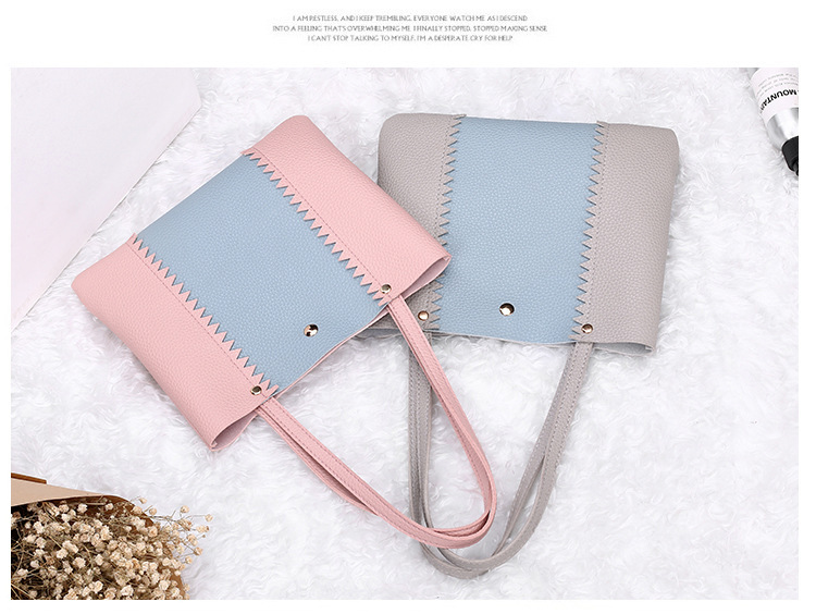 Women's Bag 2021 New Lychee Pattern Contrast Color Handbag Bucket Bag Fashion Casual Simple Shopping Bag Gift Bag