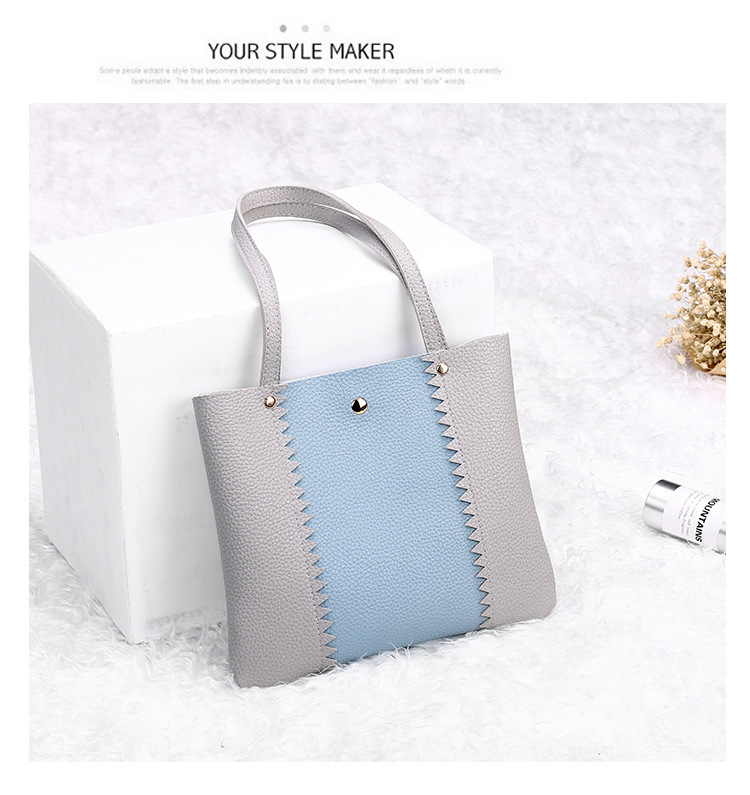 Women's Bag 2021 New Lychee Pattern Contrast Color Handbag Bucket Bag Fashion Casual Simple Shopping Bag Gift Bag