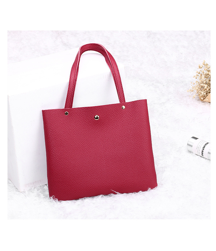 Women's Bag 2021 New Lychee Pattern Contrast Color Handbag Bucket Bag Fashion Casual Simple Shopping Bag Gift Bag
