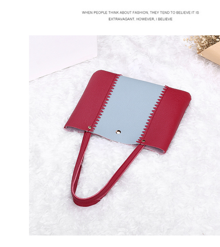 Women's Bag 2021 New Lychee Pattern Contrast Color Handbag Bucket Bag Fashion Casual Simple Shopping Bag Gift Bag