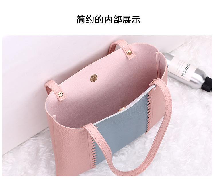 Women's Bag 2021 New Lychee Pattern Contrast Color Handbag Bucket Bag Fashion Casual Simple Shopping Bag Gift Bag