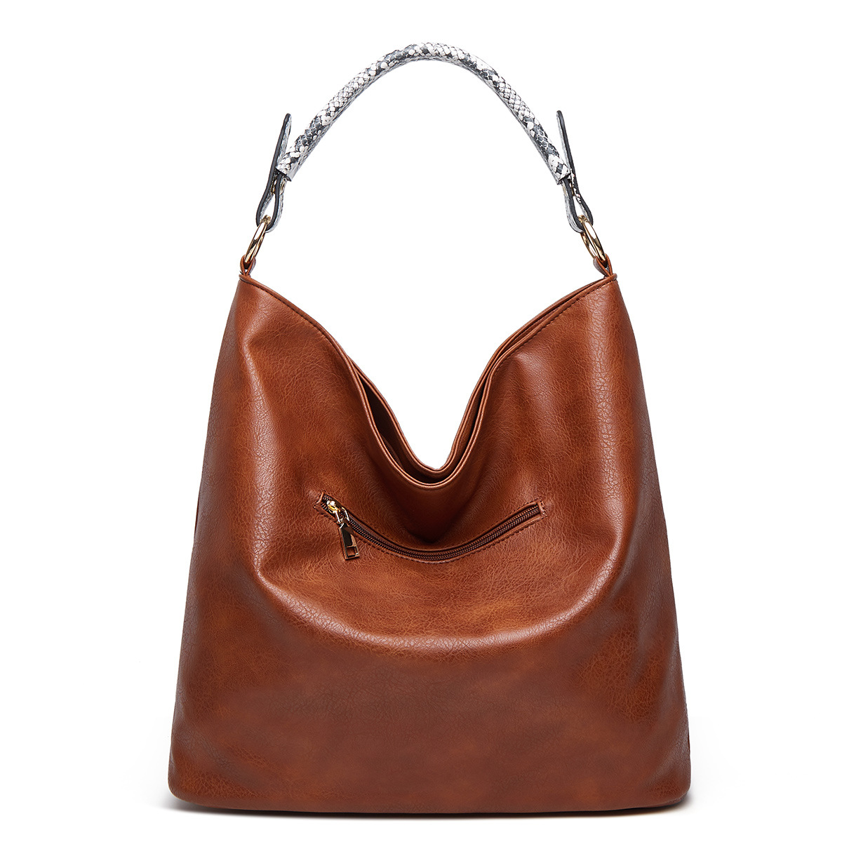 Foreign Trade 2021 Spring/Summer New Bucket Bag Snake Pattern Shoulder Bag Portable Big Bag European and American Fashion Women&#039;s Underarm Bag