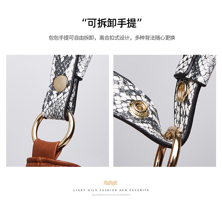 Foreign Trade 2021 Spring/Summer New Bucket Bag Snake Pattern Shoulder Bag Portable Big Bag European and American Fashion Women's Underarm Bag